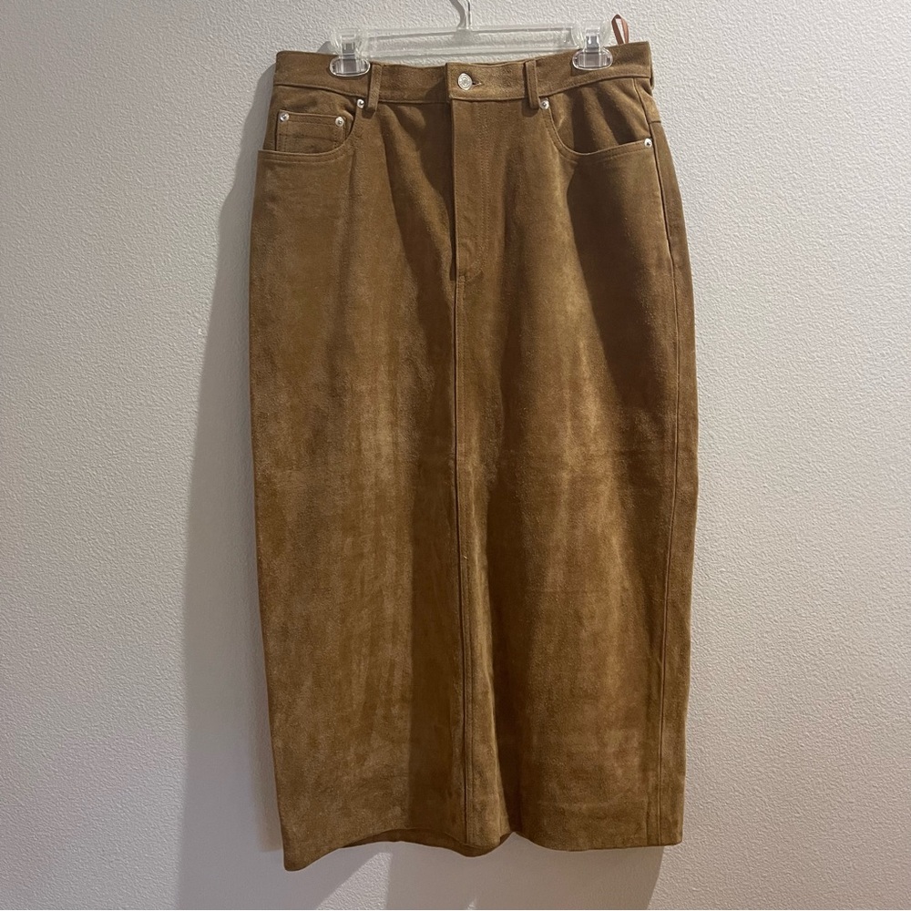 Vintage 1990s Ralph Lauren Suede Leather Long Skirt Tan Brown Women’s Size 14